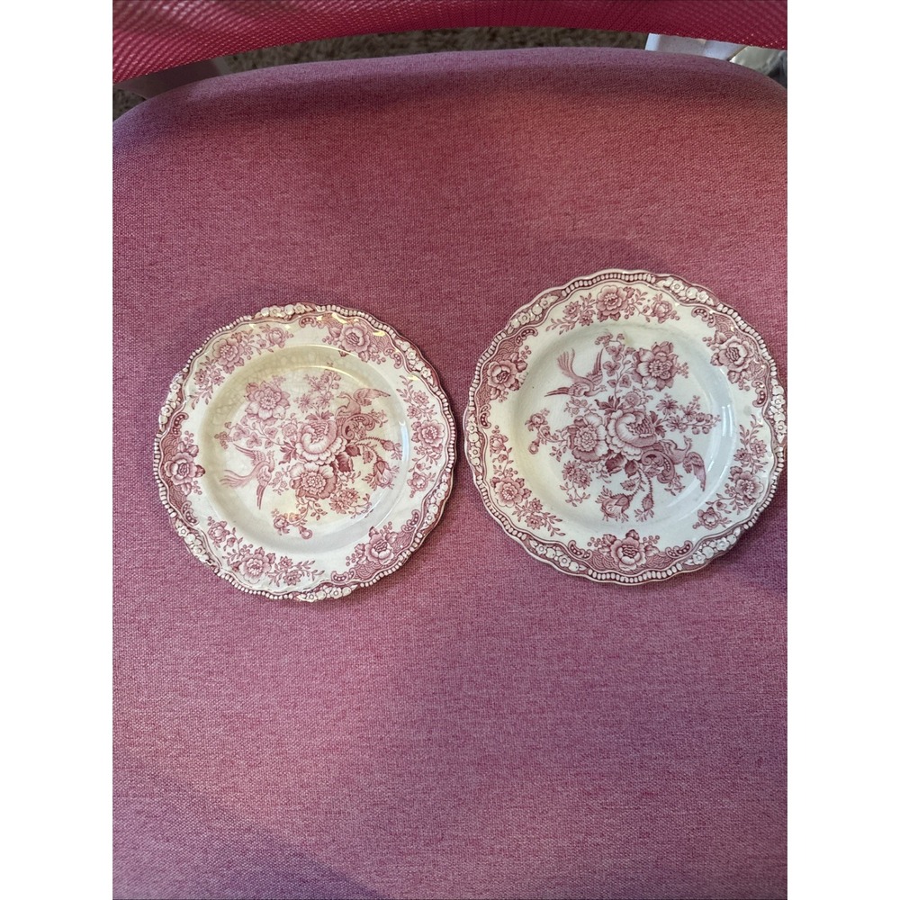 Crown Ducal Bristol Pink Red Transferware Bread Plates 6" England Lot Of 2